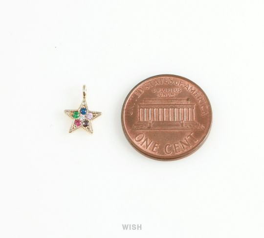 Silver Star with Birthstone Pendant, Multi Color Star Charm / MRH-409-P