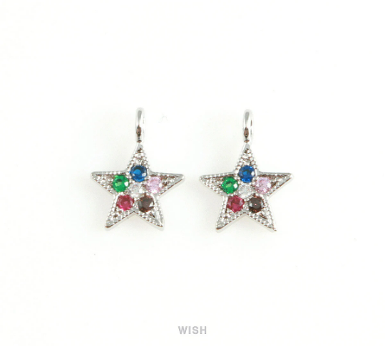 Gold Star with Birthstone Pendant, Multi Color Star Charm / MG-409-P