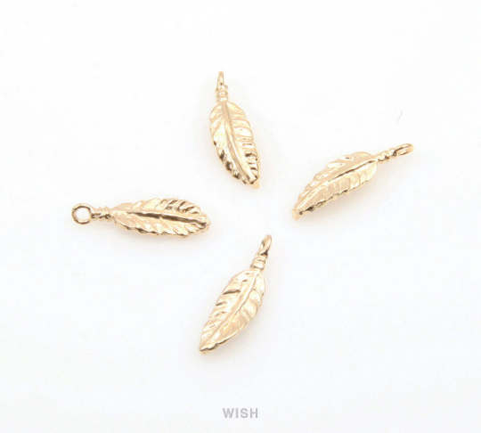 4pcs Dreamcatcher Feather in Matte Rhodium, Dream Catcher Feather Charm / MMRH-340-P