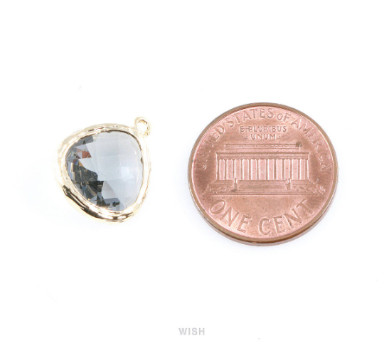 Jet Faceted Glass Charm in Gold, Framed Pendant / Birthstone / GJTG-036-P