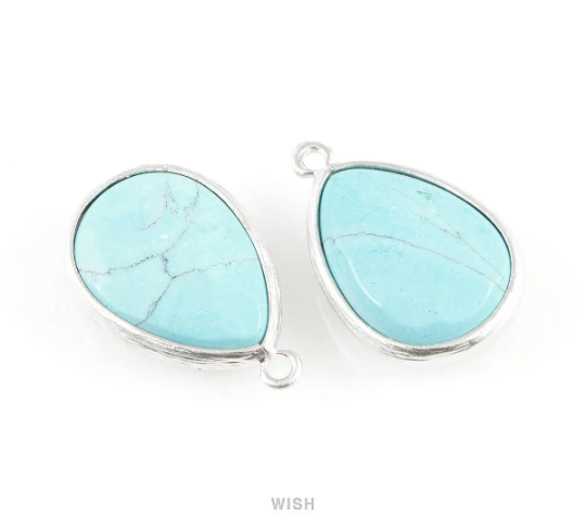 Turquoise Synthetic Stone Charms in Matte Gold, Framed Teardrop Pendant / STQMG-010-P