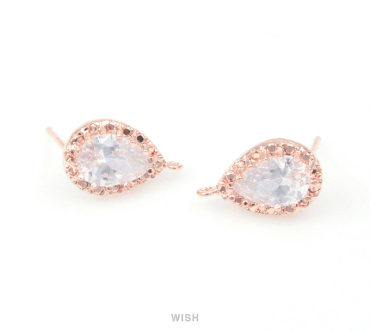 Teardrop Cubic Stud Earrings in Rhodium, Teardrop Cubic Zirconia / CRH-032-E