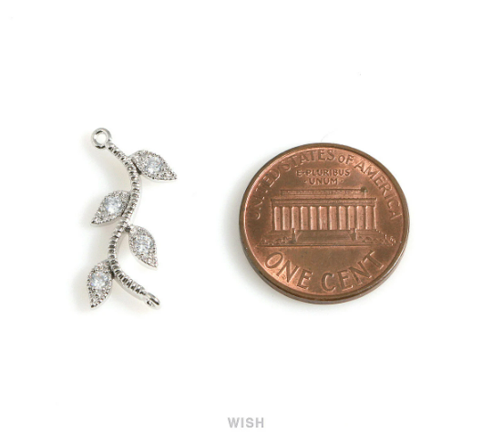 Cubic Zirconia Branch Connector in Rhodium, Branch CZ Charm / CRH-084-P