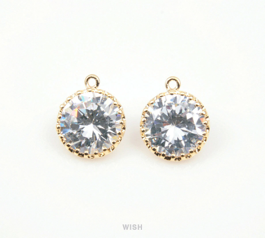 Round Cubic Zirconia Pendants in Rhodium, Round Cubic Gems Charms / CRH-008-P
