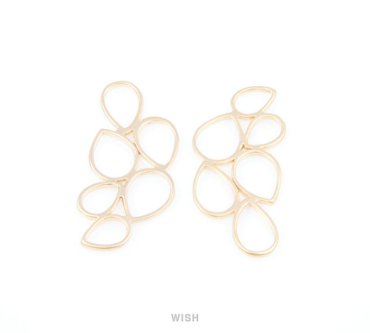 6 Teardrop Connectors in Matte Rhodium, Teardrop Charms / MMRH-037-C