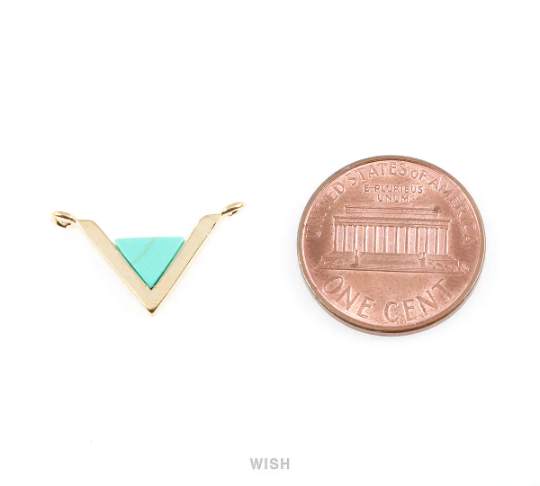 Turquoise Triangle Stone Charm in Gold, Gemstone Framed Pendant / STQG-052-P