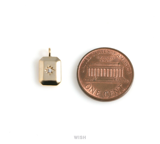 North Star Cubic Zirconia Rectangle Pendant in Matte Rhodium, CZ North Star Rectangle Charm / MMRH-524-P