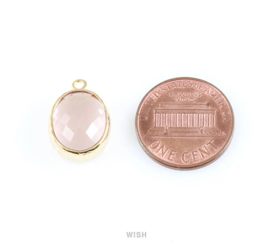 Charcoal Faceted Glass Charms in Rhodium, Framed Oval Pendant / GCCRH-009-P