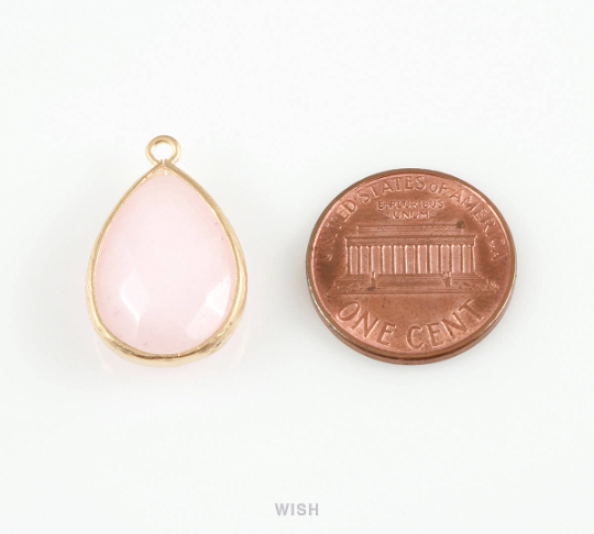 White Alabaster Synthetic Stone Charms in Matte Gold, Framed Teardrop Pendant / SWAMG-010-P