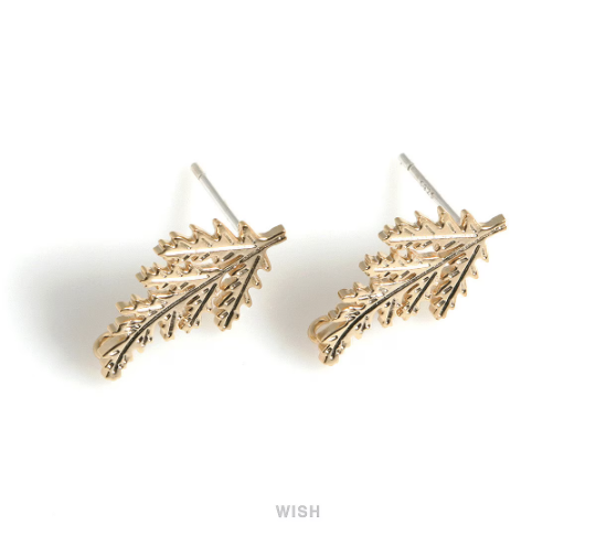 Fir Tree Stud Earrings in Matte Rhodium, Fir Tree Branch Ear Studs / MMRH-559-E