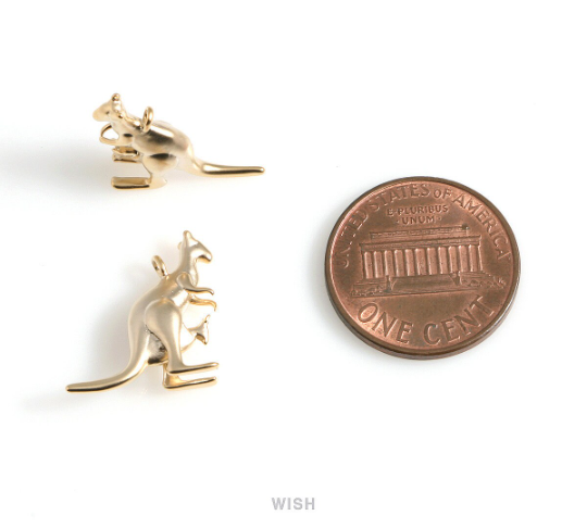 Kangaroo Pendants in Matte Rhodium, Solid Kangaroo Charm / MMRH-531-P