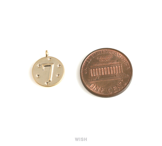 Lucky Seven on Coin Pendants in Matte Rhodium, Lucky Seven Coin Charms / MMRH-697-P