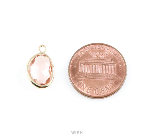 Peach Pear Glass Charm in Gold, Glass Framed Pendant / GPCG-040-P