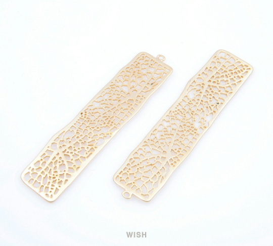 Mesh Bar Pendants in Matte Rhodium, Rectangle Net Charms / MMRH-054-P (Large)