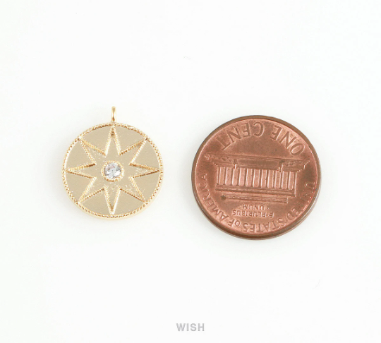 Star Disc with Cubic Zirconia Pendant in Matt Rhodium, Star Charm / MMRH-413-P