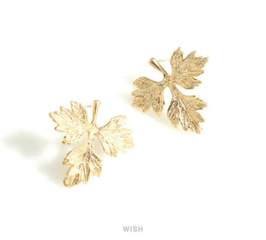 Maple Leaves Stud Earrings in Matte Gold, Maple Leaf Stud Earrings / MMG-715-E