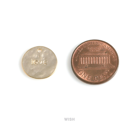 Love Engraving on Hammered Disc Pendants in Matte Rhodium, Engraved Coin Charm / MMRH-533-P