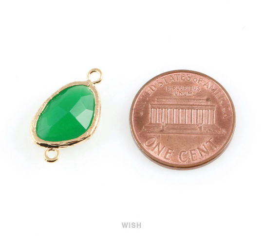 Light Mint Triangle Glass Connector in Rhodium, Framed Triangle Connector / GLMRH-031-P