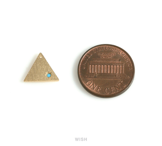 Triangle Charm with a Turquoise in Matte Gold, Triangle Pendant / MMG-669-P