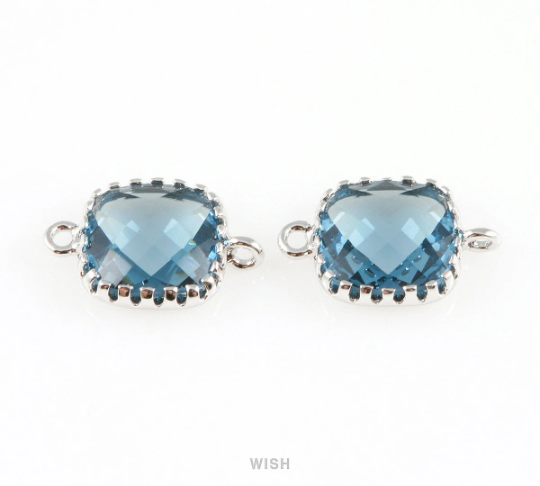Montana Blue Faceted Glass Connector in Rose Gold, Framed Square Connector / GMBRG-007-P