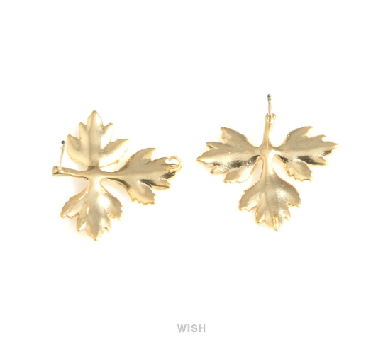 Maple Leaves Stud Earrings in Matte Gold, Maple Leaf Stud Earrings / MMG-715-E