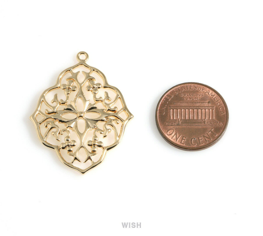 Floral Shield Pendants in Gold, Oriental Floral Charm/ MG-057-P