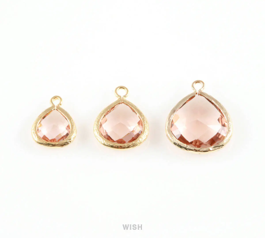 Ruby Faceted Glass Charm in Gold, Framed Drop Glass Bead / GRBG-001-P (Large)