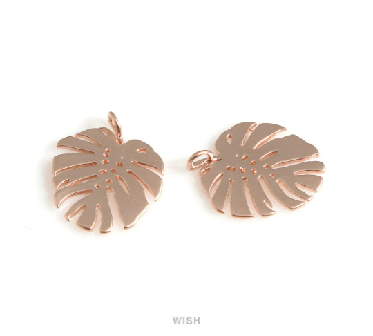 Monstera Leaf Pendants in Matte Rhodium, Monstera Leaf Charm / MMRH-017-P