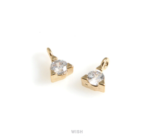 4pcs Cubic Zirconia in Rose Gold Triangle Frame, Triangle CZ Charm / CRG-078-P