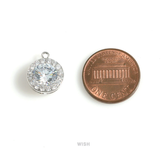 Round Cubic Zirconia Pendant in Gold, Round CZ Charm / CG-086-P