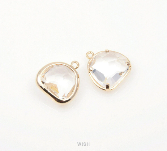 Clear Pear Glass Charm in Gold, Glass Framed Pendant /GCLG-093-P