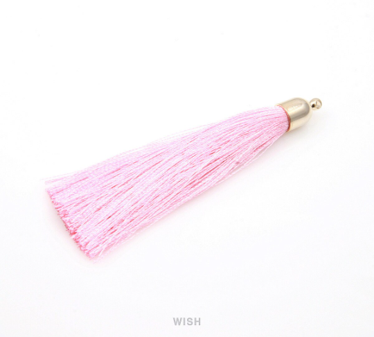 Pink Thread Tassel with Bell Cap in Gold, Cotton Thread Tassels / TPKG-003-T (Large)