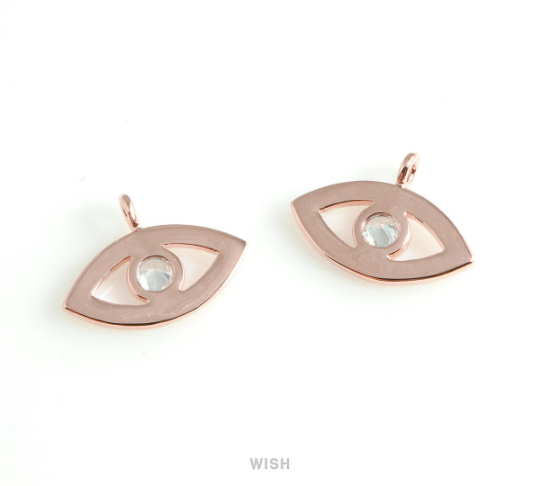 Cubic Zirconia Evil Eye Pendants in Rhodium, CZ Evil Eye Charm / CRH-066-P
