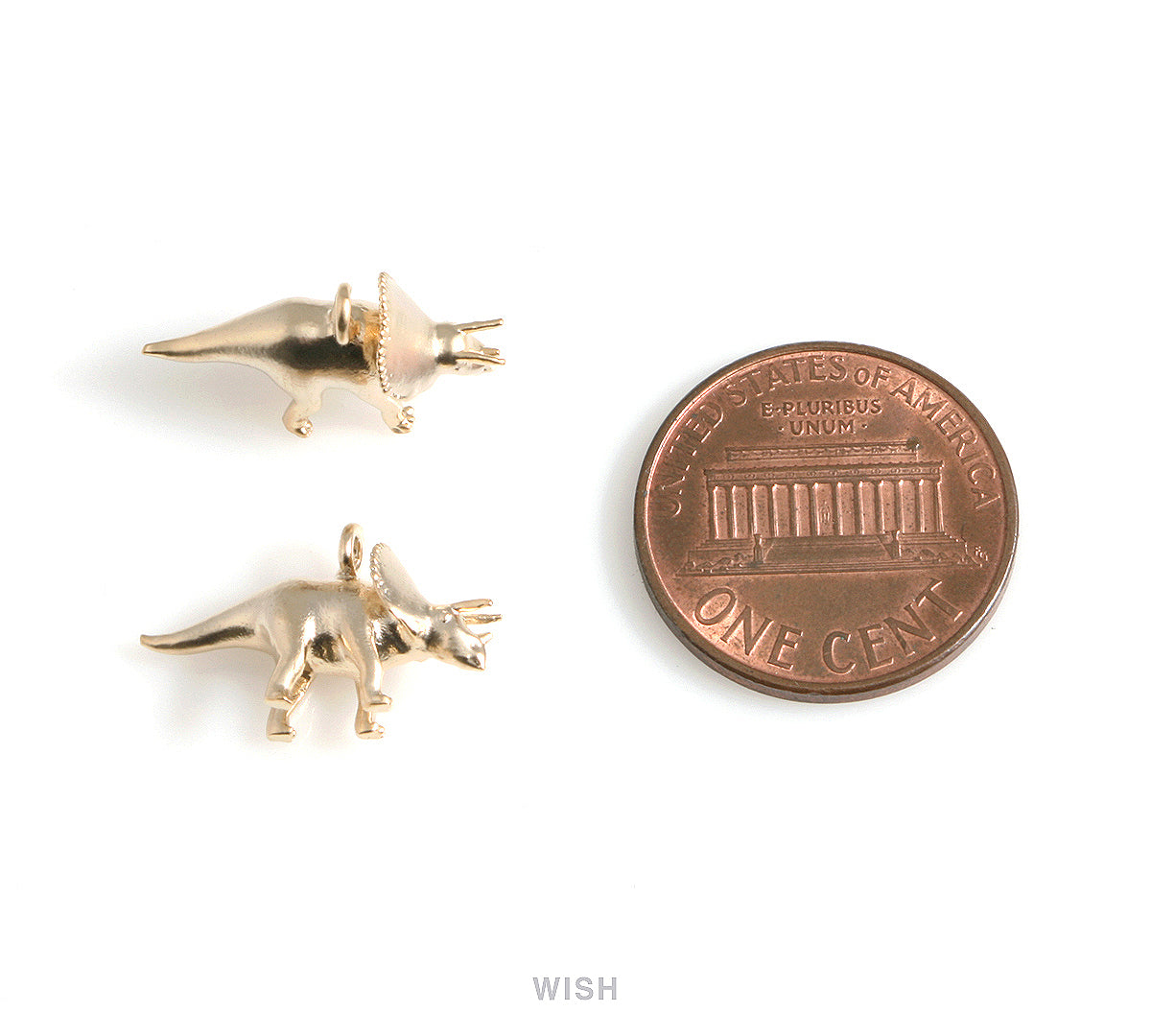 Dinosaur Pendants in Matte Gold, Triceratops Charm / MMG-564-P