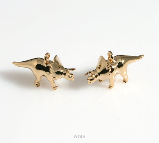 Dinosaur Pendants in Shiny Gold, Triceratops Charm / MG-564-P2