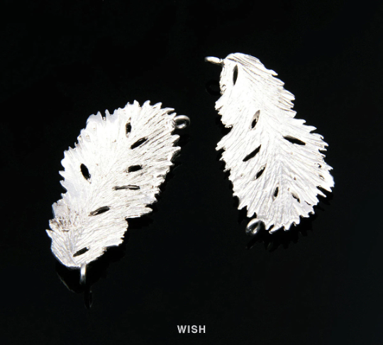 Feather Connectors in Matte Rhodium, Feather Charms / MMRH-125-P