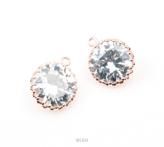 Round Cubic Zirconia Pendants in Gold, Round Cubic Gems Charms / CG-008-P (Large)