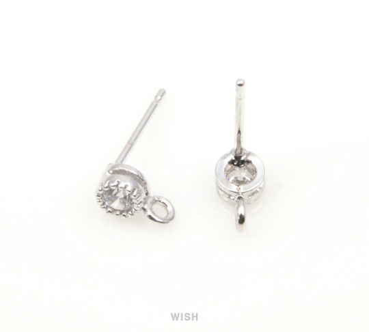 Round Cubic Zirconia Stud Earrings in Rose Gold , CZ Stud Earrings / CRG-050-E (4pcs)