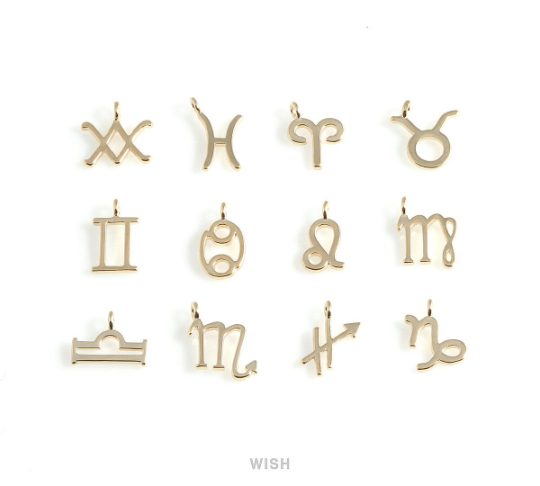 Virgo Zodiac Sign Pendants in Gold, Zodiac Charm / MG-453-VI