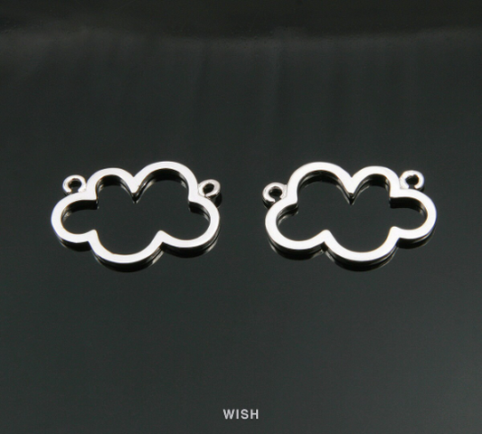 Open Cloud Pendants in Rhodium, Cloud Outline Necklace Charms / MRH-323-P