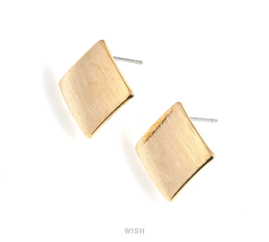 Rhombus Stud Earrings in Gold, Rhombus Shape Ear Studs / MG-519-E