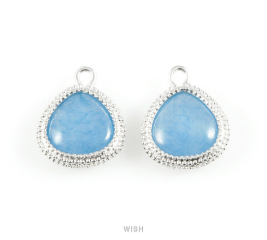Montana Blue Triangle Synthetic Stone Charm in Matte Rhodium, Framed Triangle Gems /  SMBMRH-026-P