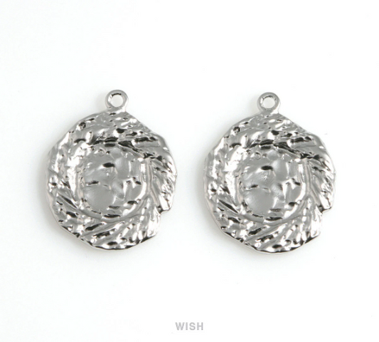Hammered Coin Pendants in Matte Rhodium, Hammered Disc Charm / MMRH-526-P