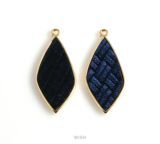 Navy Velvet Pendant in Gold Drop Frame, Navy Velvet Drop Charm / LNVG-487-P