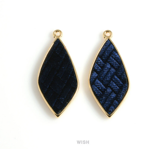 Navy Velvet Pendant in Gold Drop Frame, Navy Velvet Drop Charm / LNVG-487-P