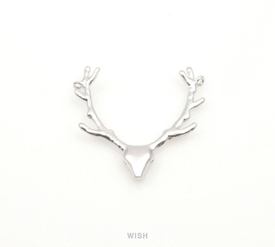 Reindeer Antler Pendants in Matte Rhodium, Antler Charm / MMRH-178-P