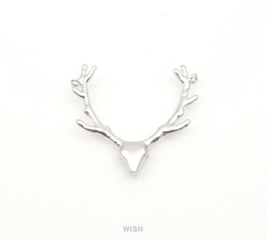 Reindeer Antler Pendants in Matte Rhodium, Antler Charm / MMRH-178-P