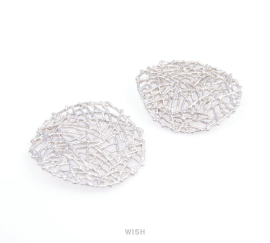 Round Bird Nest Pendants in Matte Rhodium, Bush Charms / MMRH-091-P