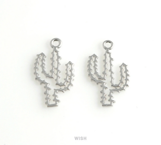 Cactus Pendant in Matte Rhodium, Cactus Charm / MMRH-456-P