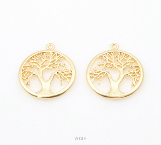 Family Tree in Circle Pendants in Matte Rhodium, Winter Tree Charm / MMRH-076-P